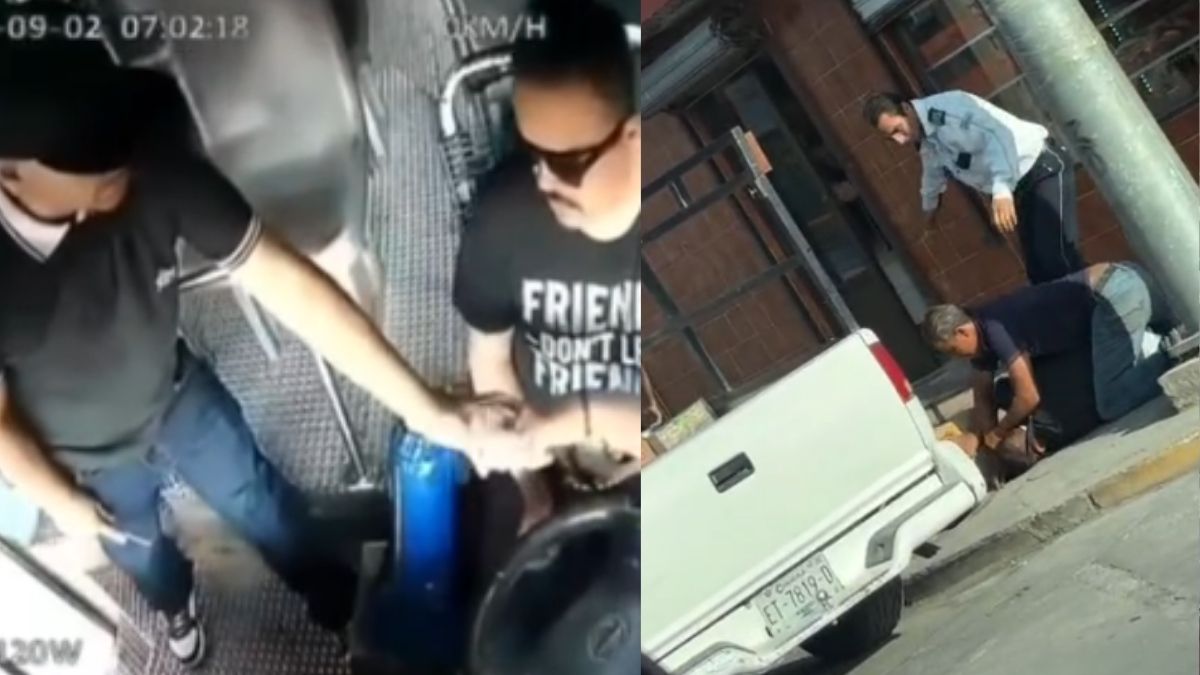 Un agente de tránsito y vialidad intervino en el lugar para frenar los golpes y asegurar al presunto delincuente.