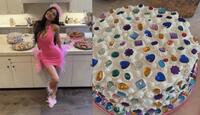 La celebración “Princess Kitty” llevó el maximalismo hasta los postres con una llamativa decoración de gemas. | Kylie Jenner Instagram