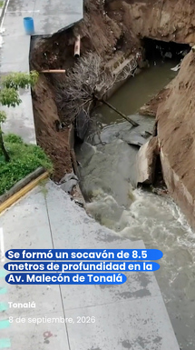 Socavón en Tonalá alcanza los 45 metros de largo