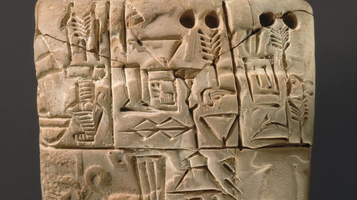 Tablilla administrativa de arcilla, hacia 3100–2900 a.C. La cuenta de un reparto de cereal. | The Metropolitan Museum of Art, Nueva York.
