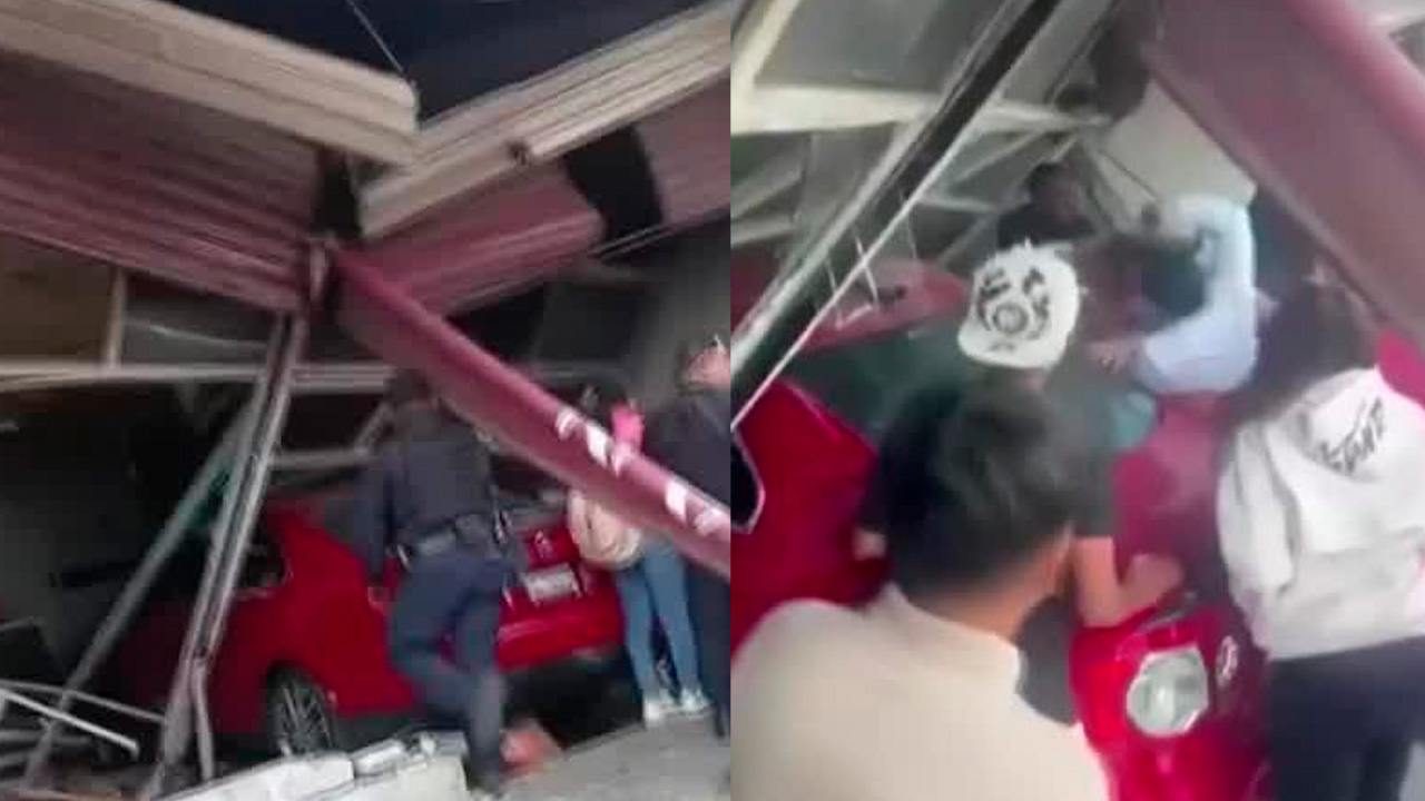 Vecinos golpean a dos hombres tras choque contra un panadería en Naucalpan