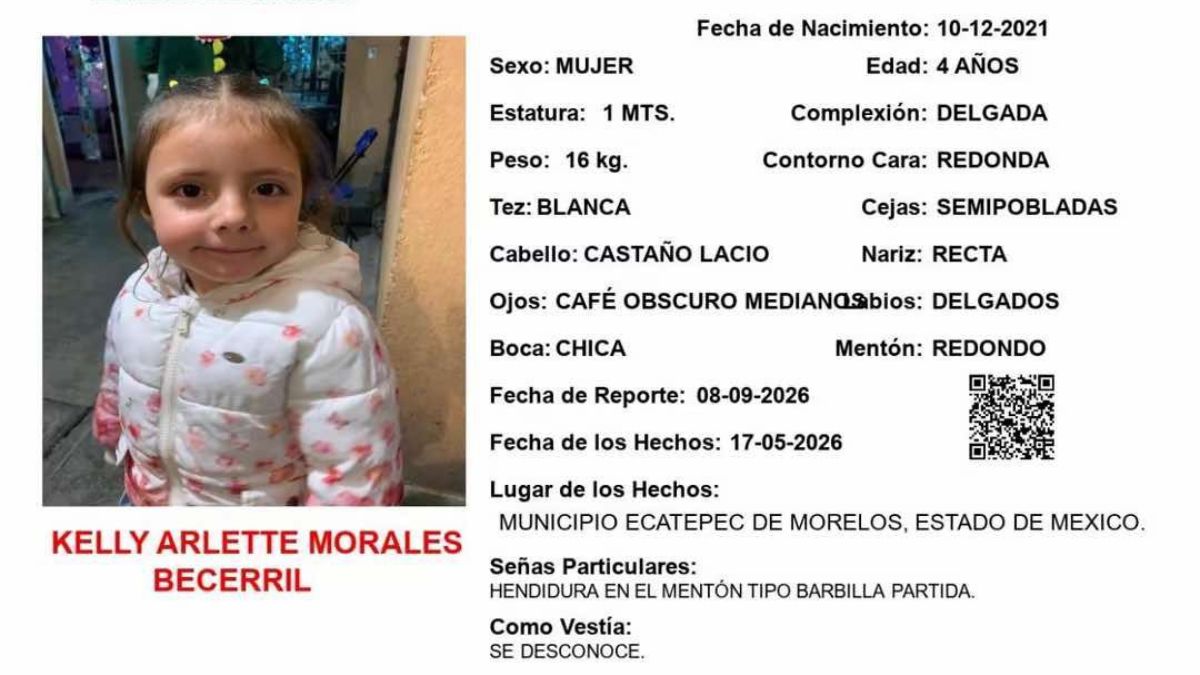Kelly Arlette Morales Becerril, de 4 años, es buscada por su familia tras desaparecer en Ecatepec, Edomex.