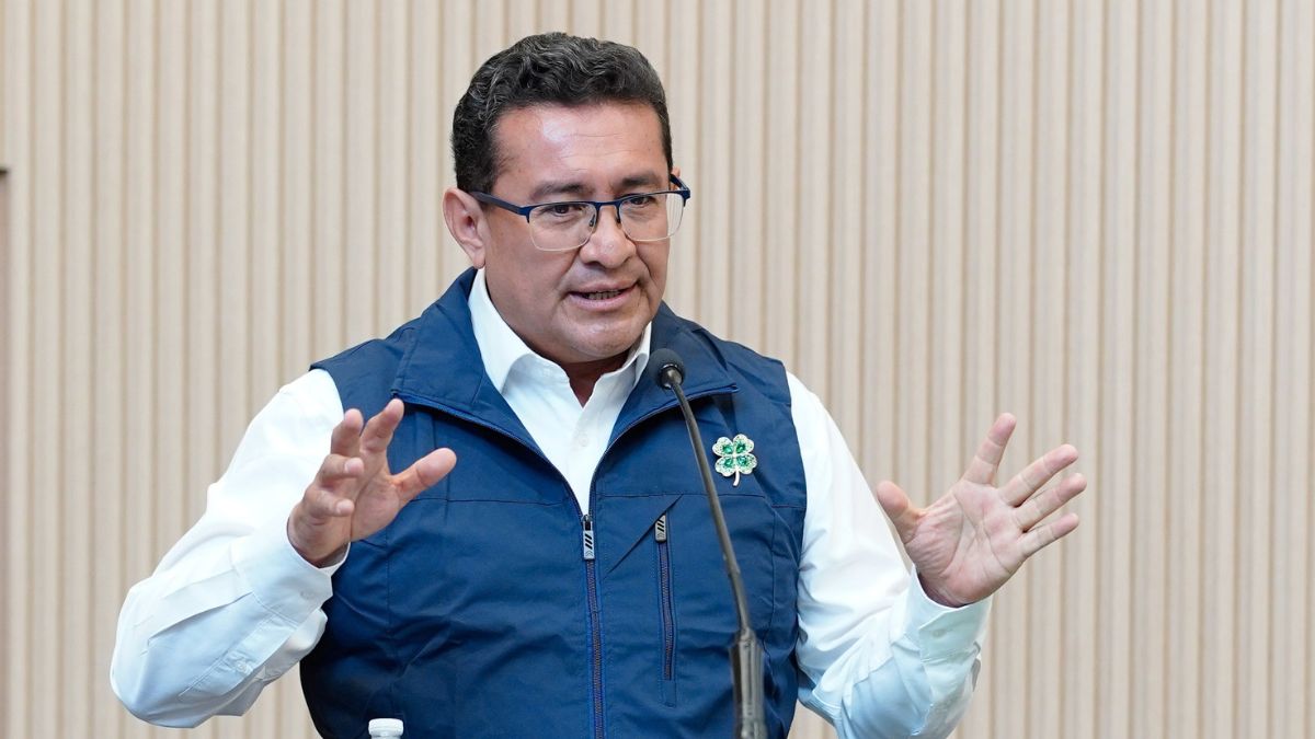 El presidente del poder legislativo, **Pável Gaspar**, durante la presentación de la agenda institucional para el cierre del último año legislativo