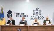 Funcionarios de Jalisco encabezan rueda de prensa de seguridad.