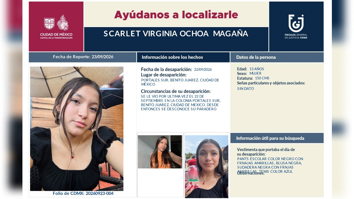 Buscan a Scarlet Ochoa tras salir rumbo a su secundaria.
