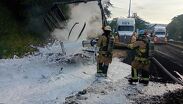 Oficiales trabajan para contrarrestar la presencia de químicos en la carretera. | Protección Civil de Jalisco