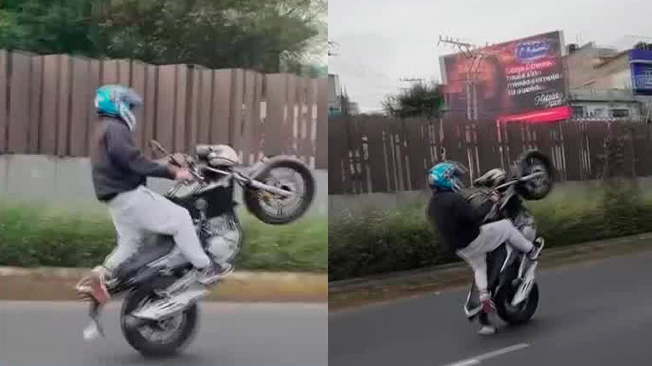 Motociclista realiza maniobras peligrosas en la carretera Toluca-Naucalpan