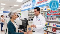 Recreación hecha con IA de una mujer comprando medicina.