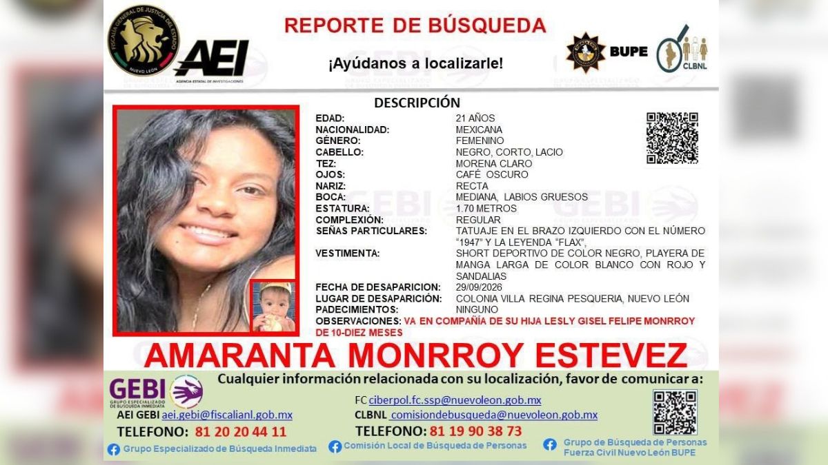 La joven fue vista por última vez en la colonia Villa Regina, en Pesquería.