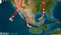 El avance simultáneo de dos sistemas tropicales provocará precipitaciones torrenciales en el sur y Golfo de México.