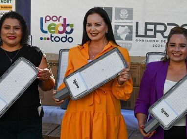 Susy Torrecillas entrega 600 luminarias de 150W en Lerdo bajo el programa Trayectos Seguros para mejorar la iluminación y seguridad en calles y comuni