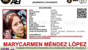 La ficha oficial no refiere señas particulares de la mujer.
