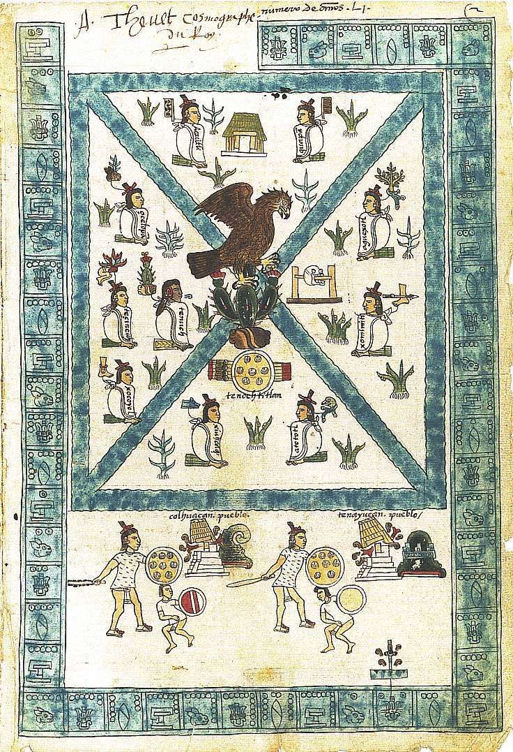 Fundación de Tenochtitlan. Códice Mendoza, folio 2r, hacia 1541. Bodleian Library | Universidad de Oxford