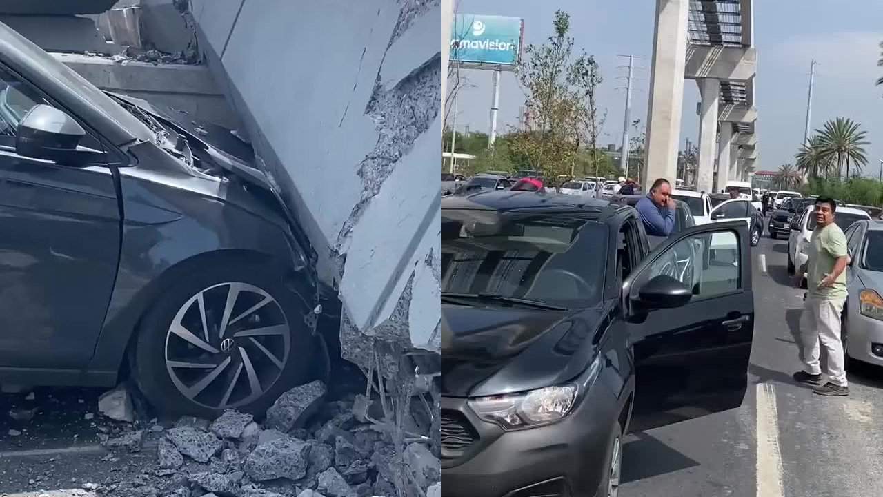 Error de maquinaria provoca caída de puente peatonal en Monterrey