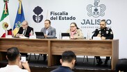 Funcionarios presiden la rueda de prensa de seguridad de Jalisco.