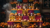 El altar de muertos es un elemento fundamental en el conjunto de tradiciones mexicanas del Día de Muertos. | Foto generada con IA (Gemini)