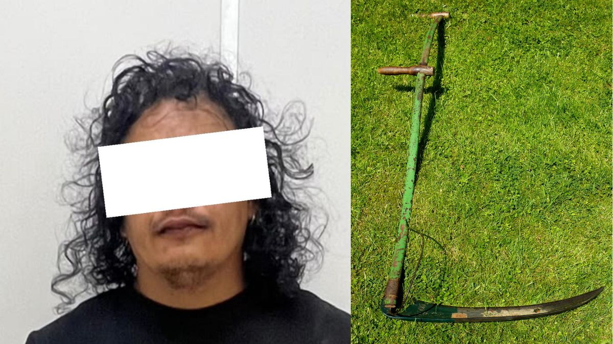 Comerciantes atrapan a hombre que presuntamente los amenazaba con una guadaña