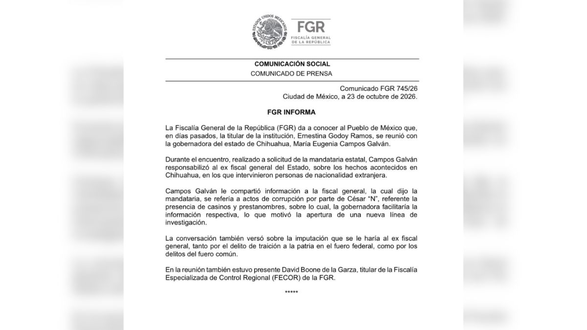 FGR emitió un comunicado.| Cortesía