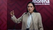 Ariadna Montiel Reyes, presidenta nacional de Morena, encabezó una conferencia de prensa. / Cuartoscuro