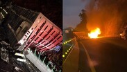 Cierran la autopista Naucalpan-Toluca por vuelco e incendio de un tráiler.