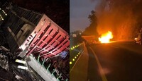 Cierran la autopista Naucalpan-Toluca por vuelco e incendio de un tráiler.